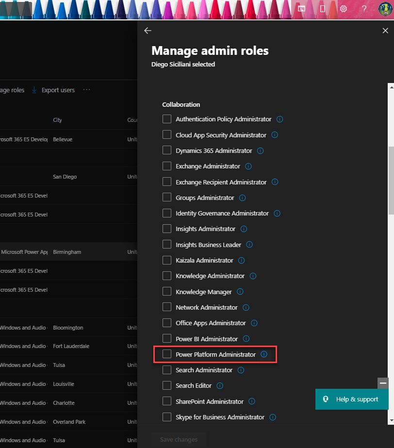 a picture showing the Power Platform Administrator role in the Microsoft 365 Admin Center
