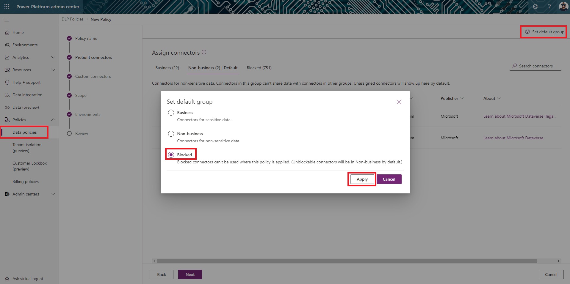 a picture showing the pre-build connectors menu in the Power Platform Admin Center