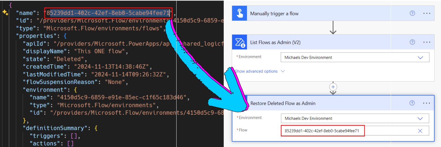 manually paste the name into the flow - that sucks
