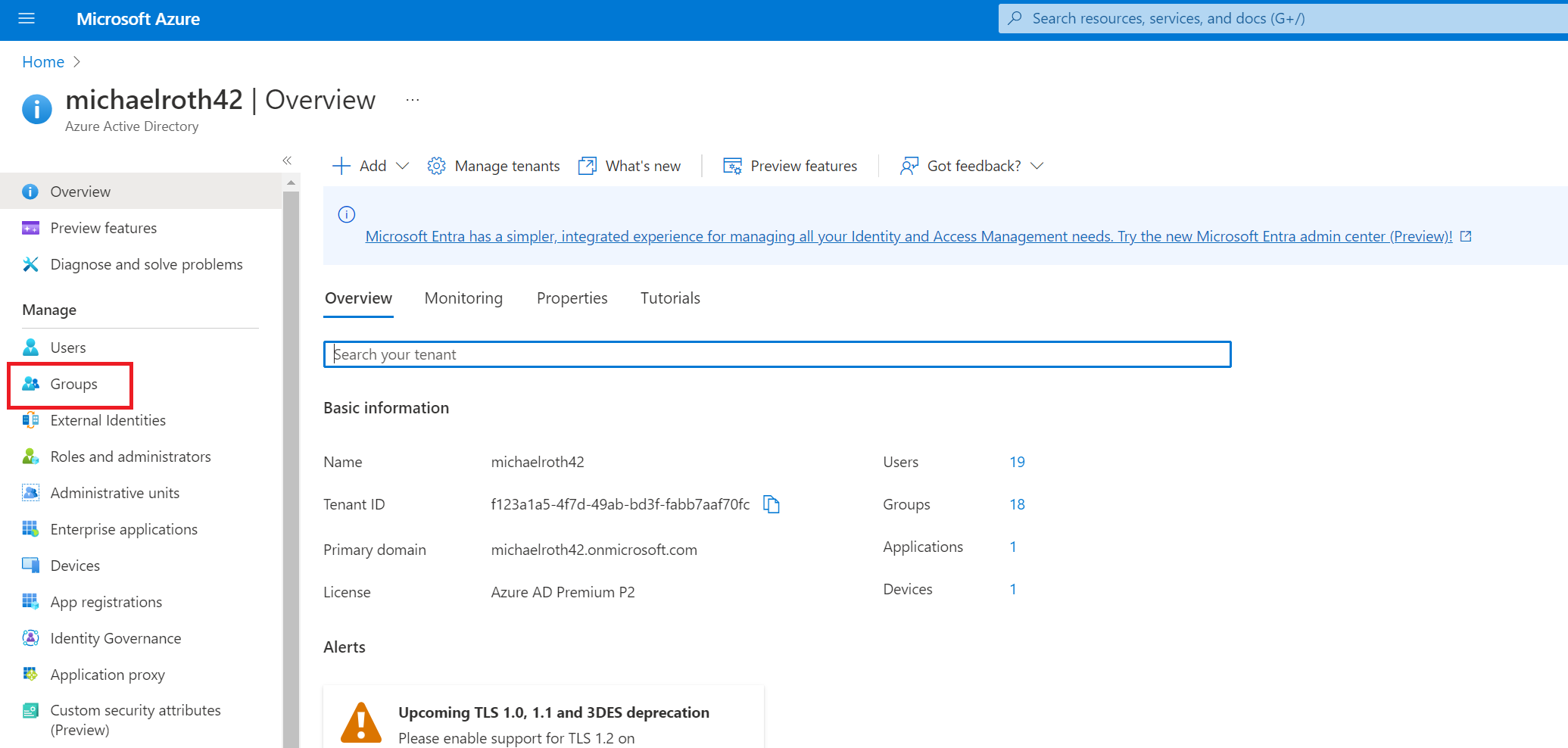 a picture showing all Azure services. The groups service is selected