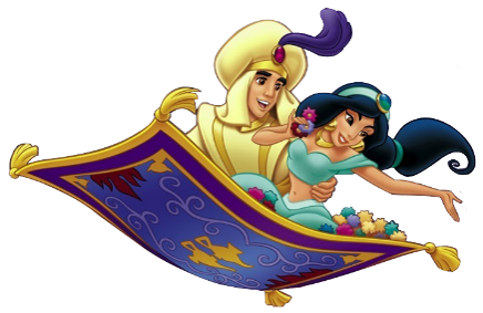 Image that shows Aladdin and Jasmine on the flying carpet