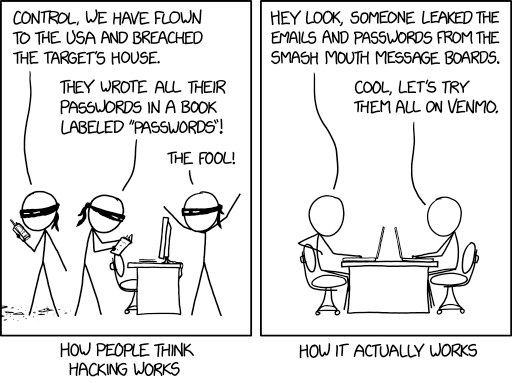 Image that shows the xkcd comic how-hacking-works